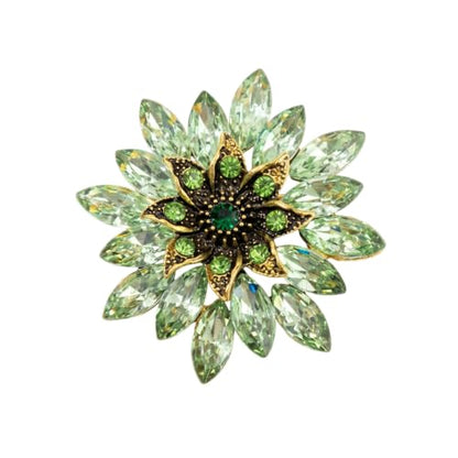 QCWN Large Flower Brooches and Pins for Women Vintage Rhinestone Sunflower Brooch Costume Jewelry Lapel Hat Pins for Wedding Dresses Bouquet Gifts - style: 1Pcs Olive Green