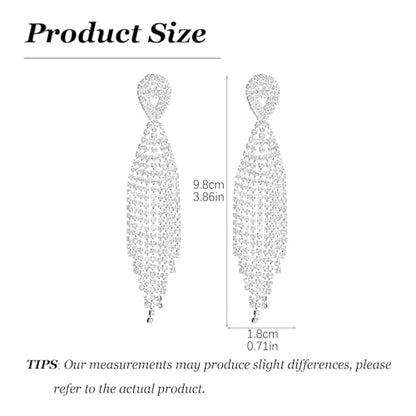 Rhinestone Earrings Prom Earrings for Women Sparkly Long Tassel Chandelier Drop Statement Earring Jewerly Gifts Wedding Party Prom Dresses Accessories - color: A1: silver prom earrings