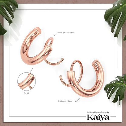 Spiral Hoop Twist Double Earrings - 14K Helix Spiral Earrings, Double Piercing Earrings, Faux Double Hoop Earrings, Tiny Twist Earrings for Women - color: Rose Gold - 2mm.