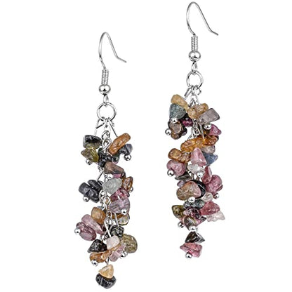 Nupuyai Natural Tumbled Stones Earrings for Women, Reiki Healing Crystal Long Dangle Hook Eardrop - color: #4-Multicolor