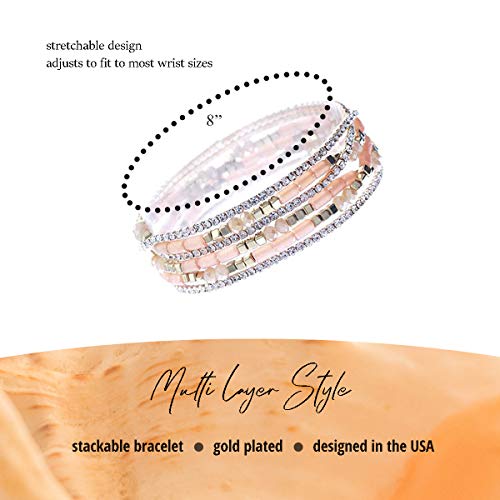 NTLX Multi Strand Beaded Stackable Stretch Bracelets for Women – Bohemian Boho Style Bracelets – Multi Color Layered Statement Bangles - style: Light Peach