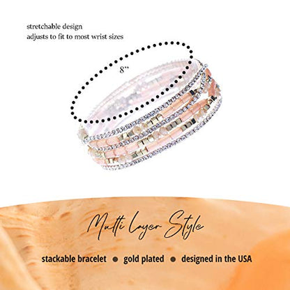 NTLX Multi Strand Beaded Stackable Stretch Bracelets for Women – Bohemian Boho Style Bracelets – Multi Color Layered Statement Bangles - style: Light Peach