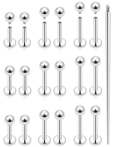 18G 16G 14G Lip Labret Medusa Nose Rings Studs Flat Back Earrings Internally Threaded 316L Surgical Steel Snake Bites Lip Rings Cartilage Tragus Helix Conch Earring Stud 6mm 7mm 8mm - color: Silver-18G（1.0mm)-6mm 7mm 8mm Bars-3mm CZ