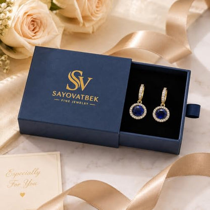 14K Gold Plated Hoop Dangle Earrings for Women, Hypoallergenic Colorful Cubic Zirconia Drop Earrings, Lightweight Huggie Earrings for Women - color: Gold/Sapphire Blue