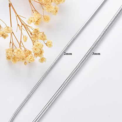 KXJ Solid 925 Sterling Silver Italian Snake Chain Bracelet 2mm/3mm Round Snake Bracelet Anklet for Men Women Charm Bracelet Jewelry Gifts for Dad Boyfriend Birthday Valentines Day Anniversary Graduation, 6.5/7/8/9 inch,Made in Italy - size: 9 inches
