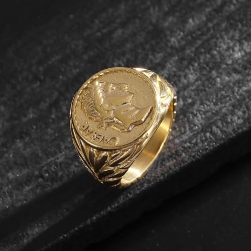 Gold Roman Emperor Signet Ring - Classic Roman Empire Coin Ring for Men
