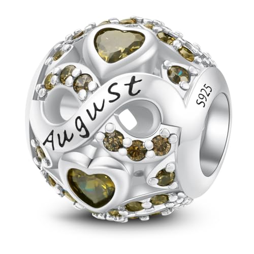 MICOO 925 Sterling Silver Jan-Dec Birthstone Charms For Bracelets and Necklaces, Original DIY Bead Charms With Cubic Zirconias Jewelry Birthday Gifts For Women. - color: 8-August Birthstone charm