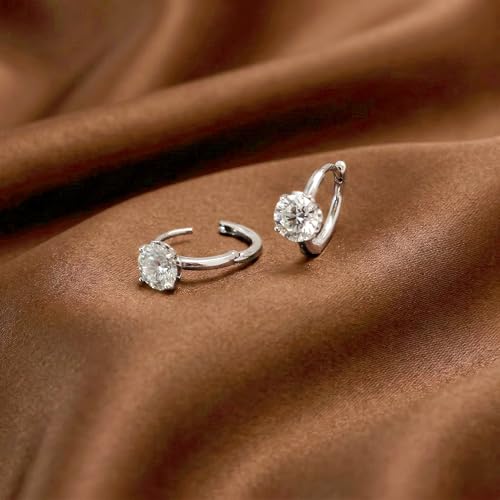 LeCalla 925 Sterling Silver Huggie Hoop Earrings for Women | Rhodium-Plated CZ & Moissanite Dangle Hoop Earrings | Heart, Double Hoop & 3 Stone Designs Hoops | Hypoallergenic Small Hoops Earring Gift for Women - style: Design 04 – 3 Stone Huggie
