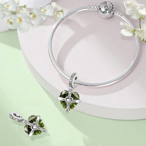 Birthstone Charm, 925 Sterling Silve Heart Dangle Charms for Pandora Bracelets, Ladies Birthday Gift - style: H-August