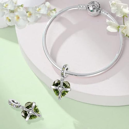 Birthstone Charm, 925 Sterling Silve Heart Dangle Charms for Pandora Bracelets, Ladies Birthday Gift - style: H-August