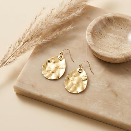 Antique Gold Hammered Disc Drop Earrings Boho Earrings with Two Tone Jewelry Gift - color: AMZ-EH21309A-L