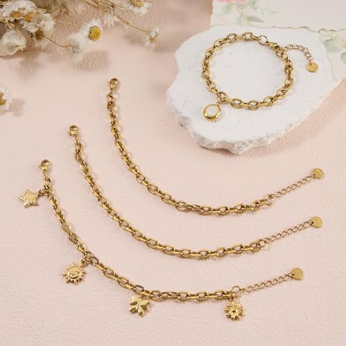 UMAOKANG Gold Plated Stainless Steel Bracelet Chains for Jewelry Making | 10PCS Thick Cable Hand Chains Bracelets Set PVD Gold Plating Permanent Jewelry Chain - color: 10pcs Cable Gold