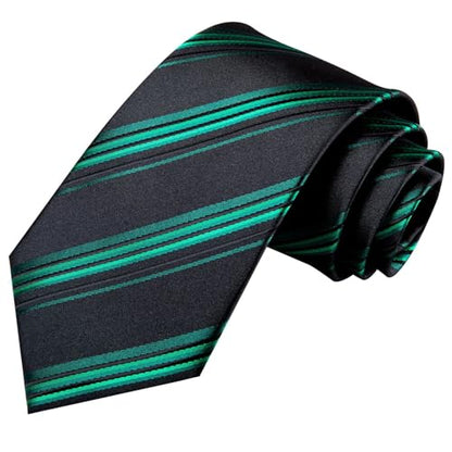 Dubulle Mens Paisley Striped Tie Woven Necktie for Men and Handkerchief Cufflinks Set Wedding Formal Business - color: B Green Black