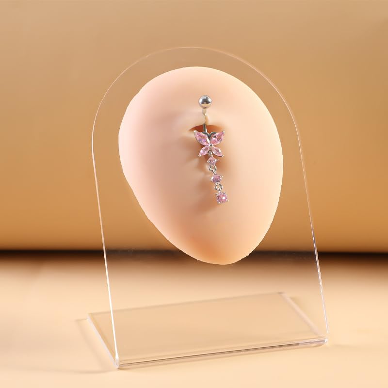 5PCS Crystal Belly Button Ring for Women Dangle Navel Belly Piercing Jewelry Cute Bow Butterfly Heart Angel wings Navel Belly Rings 14G Silver Surgical Steel Belly Button Stud - color: Pink-5pcs