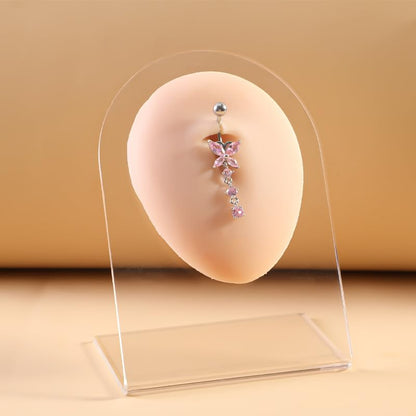 5PCS Crystal Belly Button Ring for Women Dangle Navel Belly Piercing Jewelry Cute Bow Butterfly Heart Angel wings Navel Belly Rings 14G Silver Surgical Steel Belly Button Stud - color: Pink-5pcs