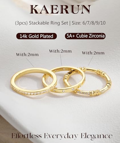 KAERUN Stackable Gold Rings for Women Non Tarnish Dainty 14K Gold Plated Stacking Rings Cubic Zirconia Thumb Ring Set Trendy Statement Wedding Bands Promise Engagement Rings for Women Size 6-10 - style: stack-A