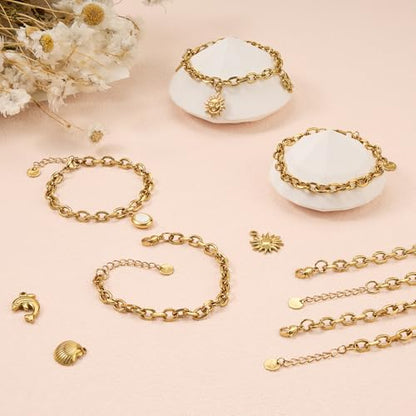 UMAOKANG Gold Plated Stainless Steel Bracelet Chains for Jewelry Making | 10PCS Thick Cable Hand Chains Bracelets Set PVD Gold Plating Permanent Jewelry Chain - color: 10pcs Cable Gold