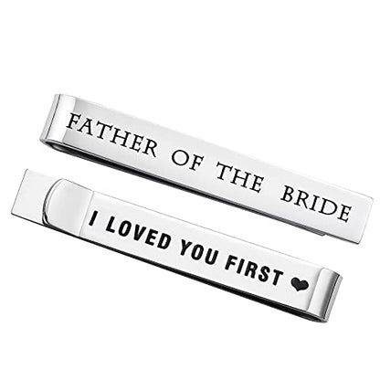 Father of the Bride and Groom Gifts - Wedding Tie Clips for Groomsmen From the Bride - Stainless Steel Tie Bars - color: Father of The Bride-White