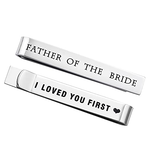 Father of the Bride and Groom Gifts - Wedding Tie Clips for Groomsmen From the Bride - Stainless Steel Tie Bars - color: Father of The Bride-White