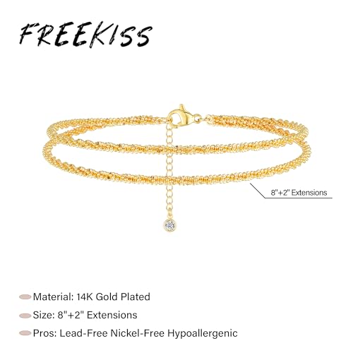 Freekiss Sparkle Glitter Waterproof Ankle Bracelets for Women Trendy | Dainty Layered Anklet for Women Adjustable Womens Anklet Set Stackable Beaded Cuban Link Anklets Beach Jewelry for Women - color: ANKLET-Layered sparkle glitter-GD