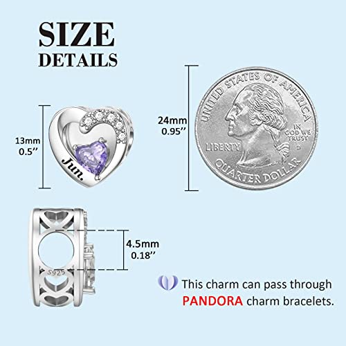 SEVENWELL Jan-Dec Birthstone Charms for Pandora Bracelets, Heart Charm | Fits Most European Charm Bracelets, Sparkling Heart CZ, Birth Flower Engraved, Gift Ready, Nickel-Free - color: June Birthstone Charm