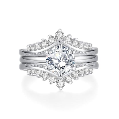 Moissanite Wedding Ring Set for Women D Color VVS1 Moissanite Engagement Rings 925 Sterling Silver Palladium and Rhodium Plated Promise Ring with Certificate - color: 2CTTW(1.5CT Center)