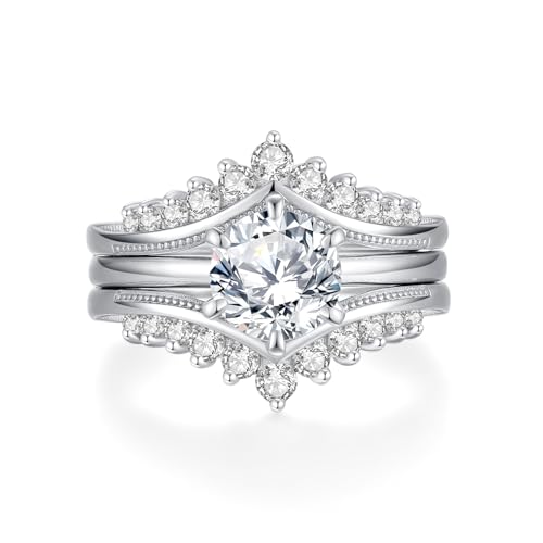 Moissanite Wedding Ring Set for Women D Color VVS1 Moissanite Engagement Rings 925 Sterling Silver Palladium and Rhodium Plated Promise Ring with Certificate - color: 2CTTW(1.5CT Center)