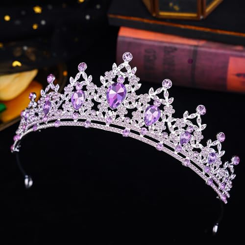 Crystal Crown and Tiara Jewelry Set for Women Bride with Necklace Earrings | Metal Rhinestone Royal Queen Princess Jewelry Set Wedding Quinceanera Pageant Prom Birthday Halloween Party Costume Gift - color: Purple