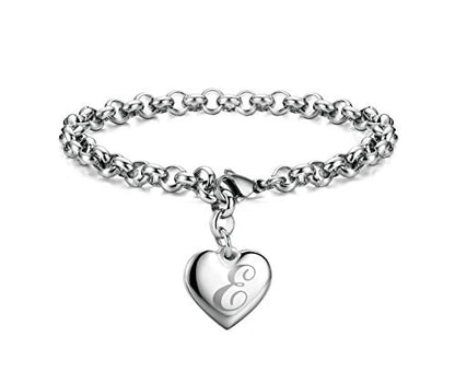 Monily Birthday Gifts for Women Initial Charm Bracelets for Women Letters Alphabet Heart Bracelet for Women - color: E: Heart