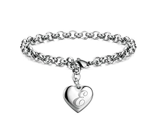 Monily Birthday Gifts for Women Initial Charm Bracelets for Women Letters Alphabet Heart Bracelet for Women - color: E: Heart
