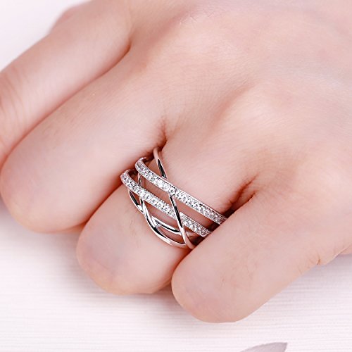 JO WISDOM 925 Sterling Silver Criss Cross Rings CZ Eternity Engagement Wedding Band Ring