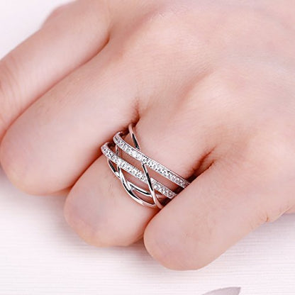 JO WISDOM 925 Sterling Silver Criss Cross Rings CZ Eternity Engagement Wedding Band Ring
