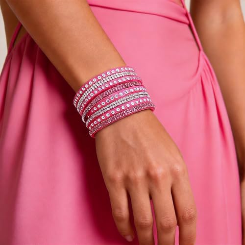 Long tiantian Leather Wrap Bracelets for Women Boho Multi Layered Bracelets Western Jewelry Hot Pink Accessories Birthday Gifts - color: hotpink