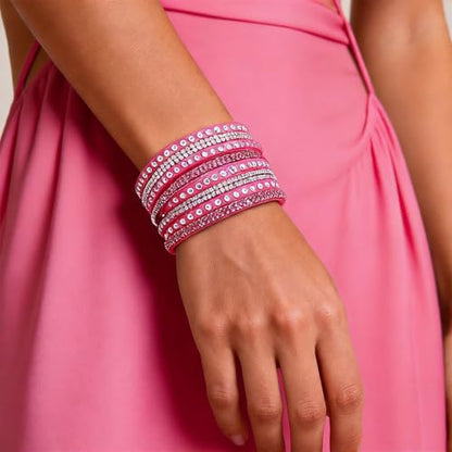 Long tiantian Leather Wrap Bracelets for Women Boho Multi Layered Bracelets Western Jewelry Hot Pink Accessories Birthday Gifts - color: hotpink
