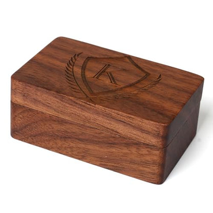 Mens Initial Cufflinks and Tie Clip A-Z Alphabet Letter Black Stainless Cuff Links Tie Bar with Engraved Walnut Wood Box Groom Groomsman Wedding Set - style: Classic-K