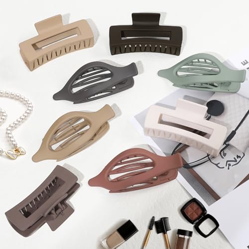 CHANDAT Hair Clips for Women, Flat Hair Clips, 8 pcs, 2style - Basic | 4.3 Inch Large Square Hair Claw Clips & Flat Hair Clips, Thick & Thin Hair, Hair Accessories for Women, Strong Hold Non-Slip - color: Basic