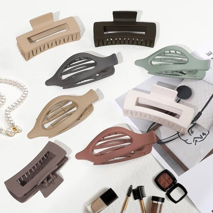CHANDAT Hair Clips for Women, Flat Hair Clips, 8 pcs, 2style - Basic | 4.3 Inch Large Square Hair Claw Clips & Flat Hair Clips, Thick & Thin Hair, Hair Accessories for Women, Strong Hold Non-Slip - color: Basic