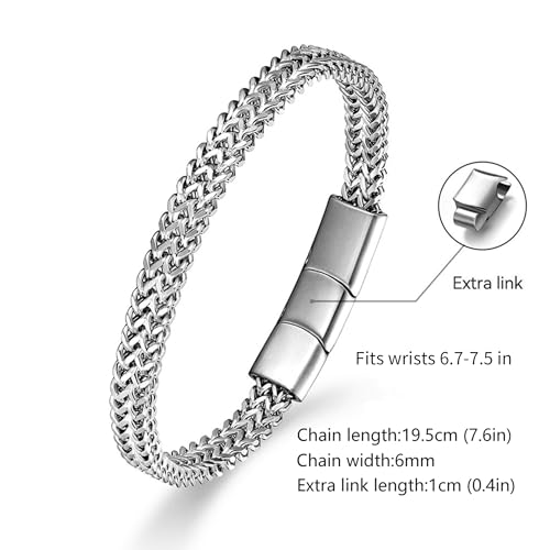 Mens Bracelet-Stainless Steel Magnetic Clasp Franco Chain Bracelets for Men - color: B-silver
