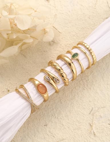 iF YOU Non Tarnish Chunky Gold Rings for Women, 14K Gold Plated Dainty Stackable Cross Cubic Zirconia Ring Set, Knuckle Stacking Pinky Thumb Ring Statement Wedding Bands Jewelry Size 4.5-10 - color: Gold-gem rings