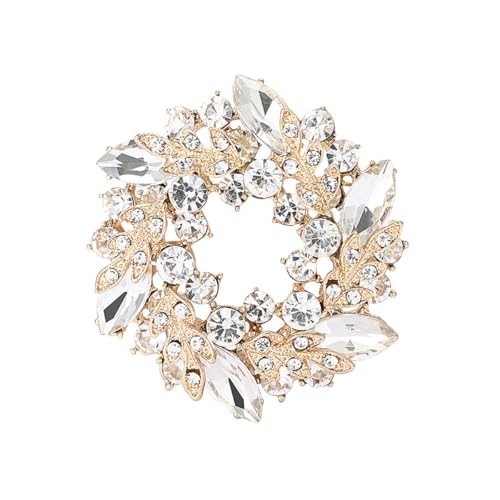 Rhinestone Flower Brooch for Women Sparkling Cubic Zirconia Wreath Brooch Pin Vintage Crystal Wheat Ear Flower Pin Elegant Clothing Hat Bag Accessories Christmas Wedding Bridal Birthday Jewelry - color: White