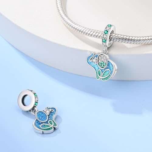 HappyStar 925 Sterling Silver Animal Dogs Charms Pendants fit Pandora Bracelets Necklaces Flowers Sports Travel Charms for Bracelets Women Jrwelry Gifts(with one Spacer Bead Charms) - style: Elephants Charms