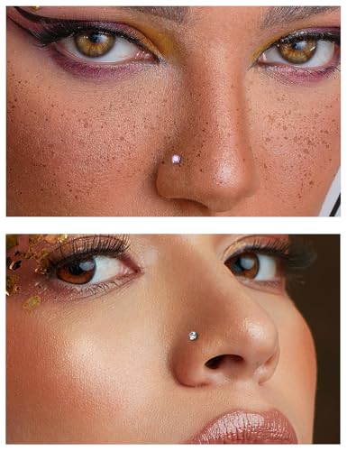 Hypoallergenic Nose Rings Studs 18G & 20G Surgical Steel Nose Studs L Shaped Nostril Piercing Jewelry with Cubic Zirconia for Women & Men - color: 20g,L-shape,crystal+opal