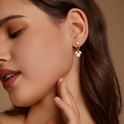 Pearl Earrings for Women 14k Gold/Silver Pearl Drop Earrings Long White Pearl Tassel Dangle Statement Earrings Bridal Wedding Dainty Prom Earrings Birthday Gifts Jewelry - color: Gold CZ Pearl Earrings