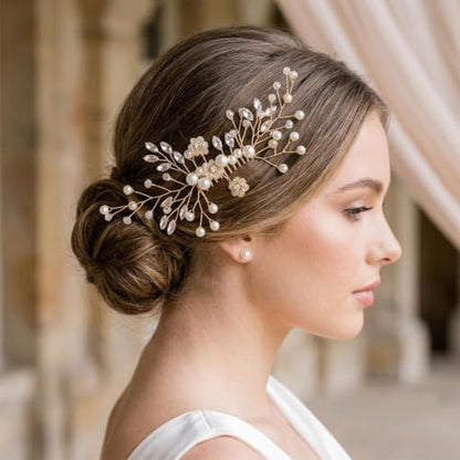4 Pcs Bridal Pearl Hair Pins, Wedding Hair Comb Accessories with Rhinestone Bridal Headpiece Jewelry for Brides Bridesmaids Women Updo (Pearl) - color: Pearl-Crystal