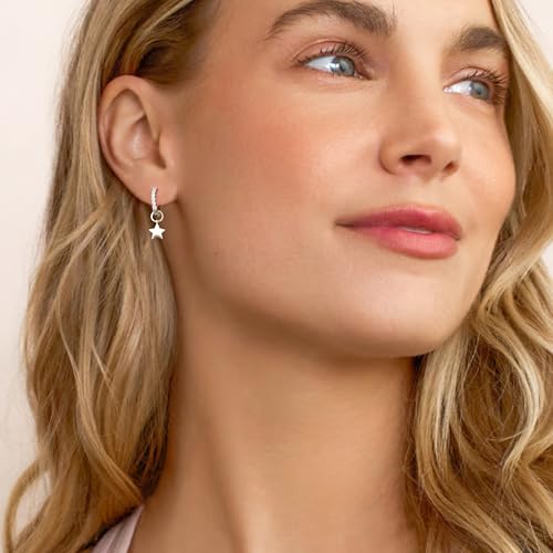 DAILY VIBES Cute Butterfly Star Cross Heart CZ Dangle Earrings for Women | 925 Sterling Silver Post, 14K Gold or Silver Plated, Mini Cubic Zirconia Dainty Drop, Cartilage Small Huggie Hoop Earrings - color: Silver Mini Star