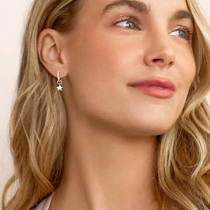 DAILY VIBES Cute Butterfly Star Cross Heart CZ Dangle Earrings for Women | 925 Sterling Silver Post, 14K Gold or Silver Plated, Mini Cubic Zirconia Dainty Drop, Cartilage Small Huggie Hoop Earrings - color: Silver Mini Star