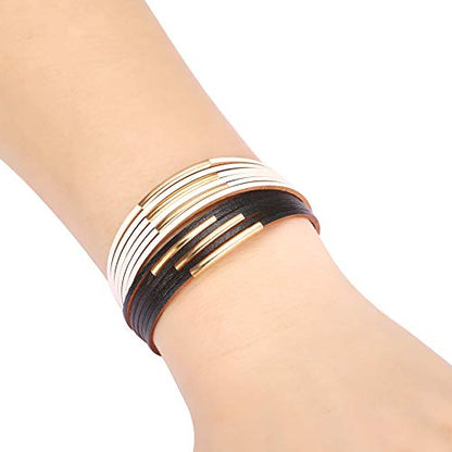 Fesciory Leather Wrap Bracelets for Women, Boho Western Layered Jewelry | Layered leather cuff bracelets, Easy on and off, Boho western style, Daily wear, Gift for women - color: Black 9