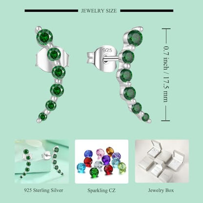 Starchenie 925 Sterling Silver Climber Earring Ear Crawler Stud Earrings for Women - color: Emerald