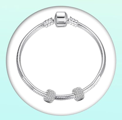 Annmors S925 Clip Spacer Safety Chain Stopper Charms for Pandora, Gift Mom Daughter Friend Sister Wife Grandma Girlfriend Fmaily On Christmas Mothers Valentines Halloween Graduation - color: C02-2pcs Sliver Clear Spacers