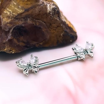 VERAMI 14G Stainless Steel Heart Nipple Rings and Barbell - Butterfly, Starlight Acrylic Ball, Tongue Rings for Women and Men - color: Silver butterfly